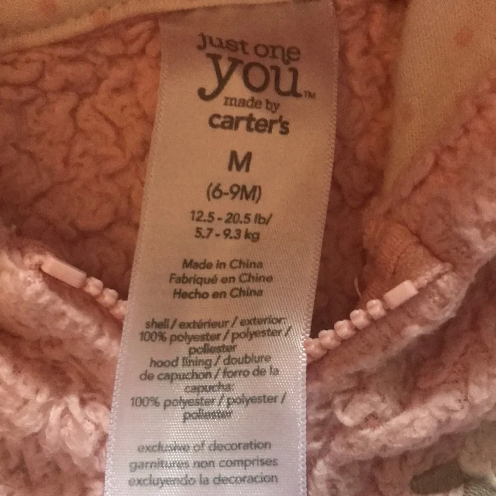Carters Thick Light Pink Fleece Zip Up Hoodie